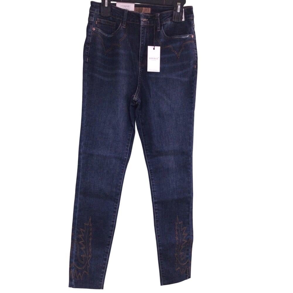 Judy Blue Womens High Rise Skinny Fit Dark Wash Embroidered Jeans Size 7/28